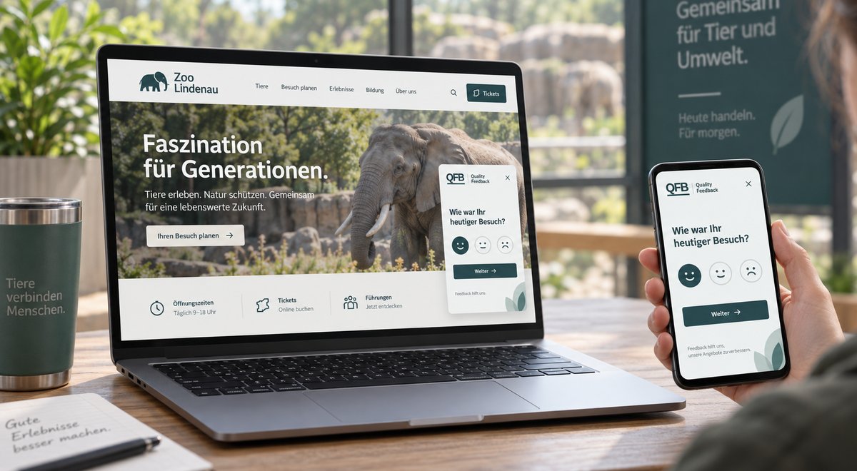 Beispiel einer Website-Einbindung mit Feedbackformular auf Laptop und Smartphone.